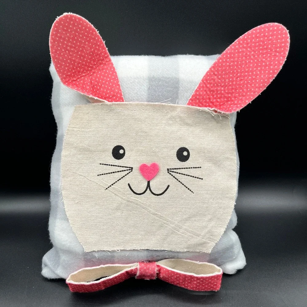 Handmade Easter Bunny Decorative Pillow Grey Buffalo Check Canvas Face 9.5x11